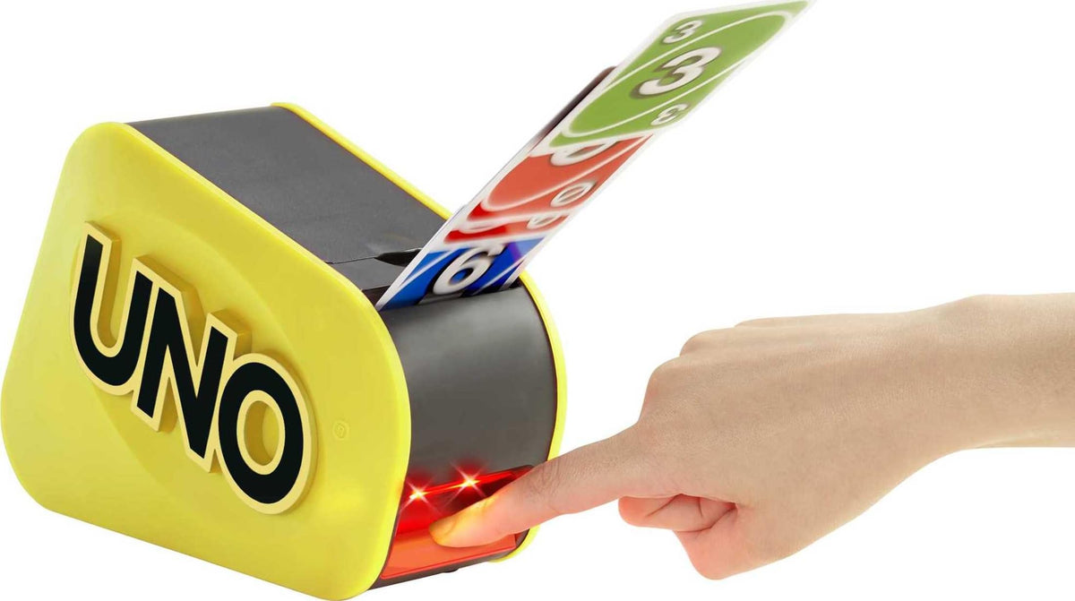 UNO Attack Mega Hit launcher in action showing high-energy play