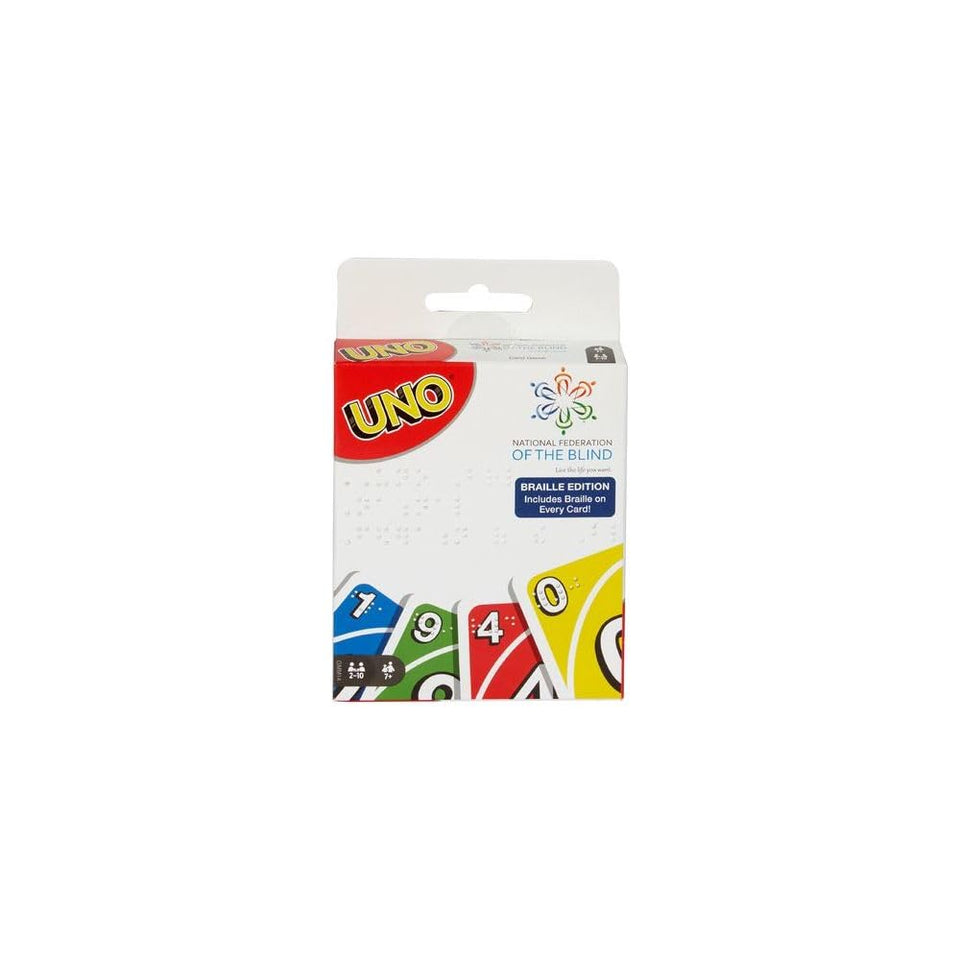Mattel Games UNO Braille deck face-up for quick reference.
