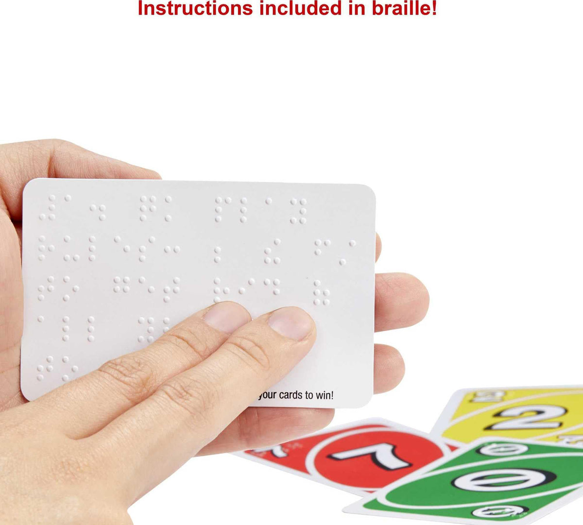 Mattel Games UNO Braille in use during family game night.