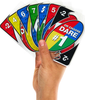 Mattel UNO Dare deck with spill-proof durable plastic cards.