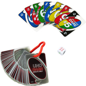 Mattel UNO Dare deck shown with travel clip for on-the-go fun.