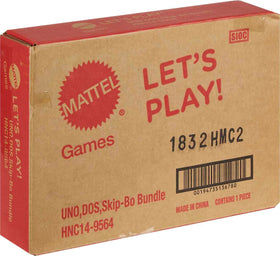 Mattel Games UNO-DOS-Skip-Bo packaging highlighted for travel nights