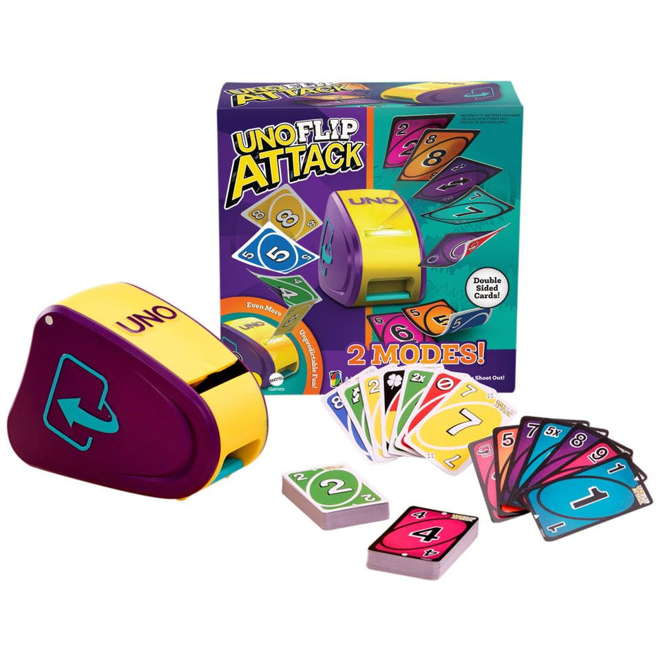 Mattel Games UNO Flip Attack launcher unit in action for exciting card launches