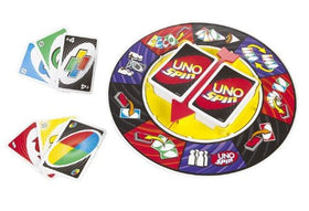 Mattel Games UNO Spin cards enable bold twists that flip the lead.