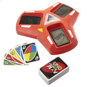 Mattel Games UNO Triple Play card holder unit with lit display highlights active piles for fast decisions
