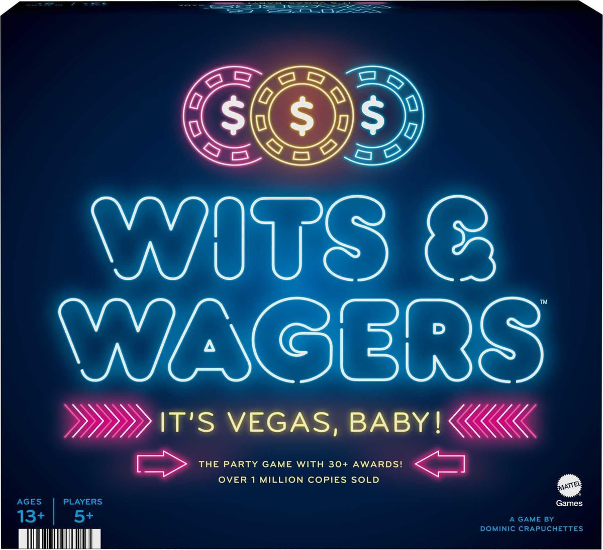 Mattel Games Wits & Wagers Vegas Edition box showing packaging for quick party setup
