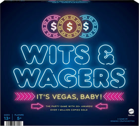 Mattel Games Wits & Wagers Vegas Edition box showing packaging for quick party setup
