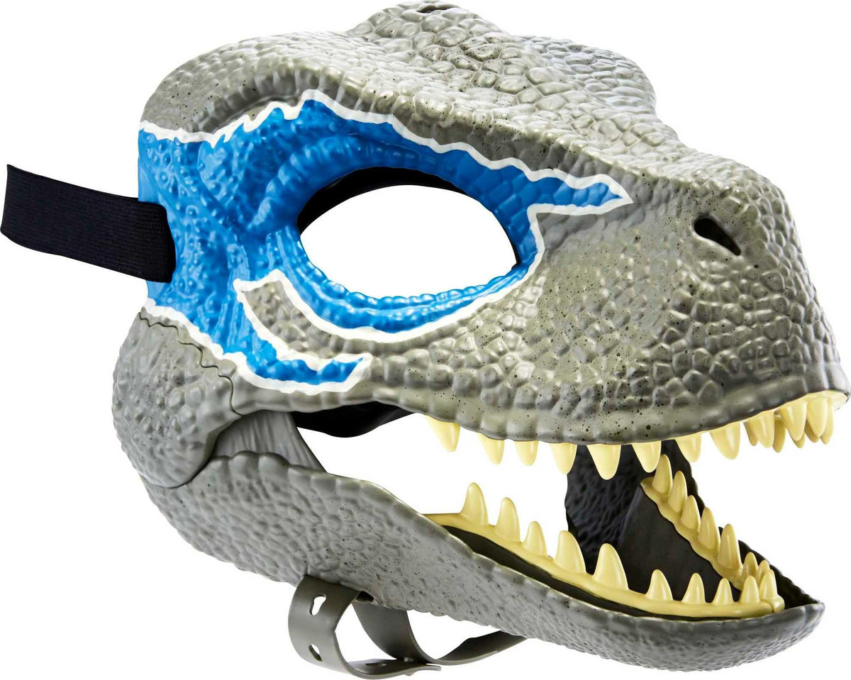 Mattel Jurassic World blue mask with opening jaw for chomping action and imaginative play.
