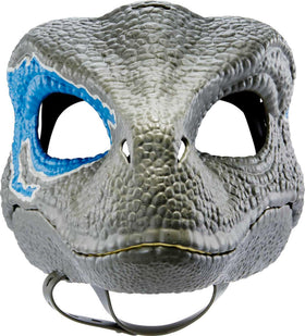 Mattel Jurassic World blue mask features secure strap and eye openings for comfortable visibility.