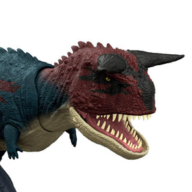 Mattel Jurassic World Carnotaurus AR-ready scene connects to digital play via app.
