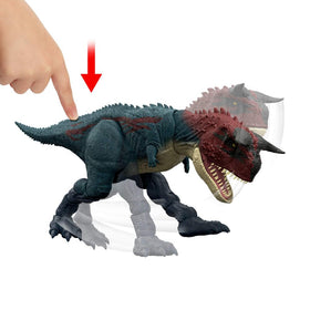 Mattel Jurassic World Carnotaurus detailed sculpt for authentic display and collection.