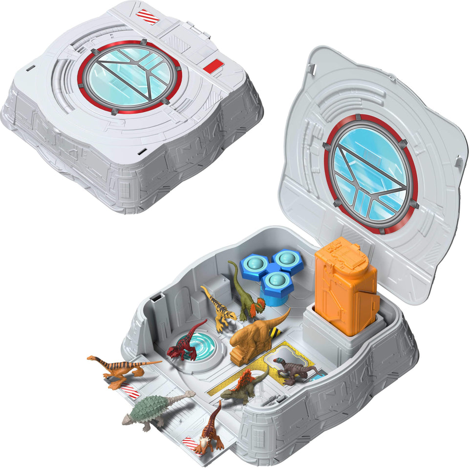 Mattel Jurassic World Distortus Rex Lab in fold-up case for portable imaginative play