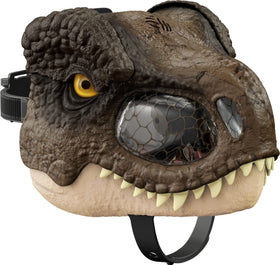 Mattel Jurassic World Dominion Chomp N Roar mask front view with realistic T. rex details for immersive play