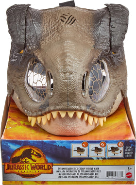 Mattel Jurassic World Dominion Chomp N Roar mask close-up skin texture for authentic look