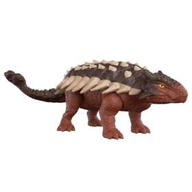 Mattel Jurassic World Dominion Ankylosaurus in dynamic head-on pose with roaring action.