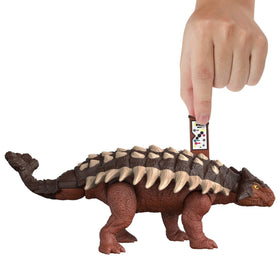Mattel Jurassic World Dominion Ankylosaurus roars in action with authentic sculpting and color.