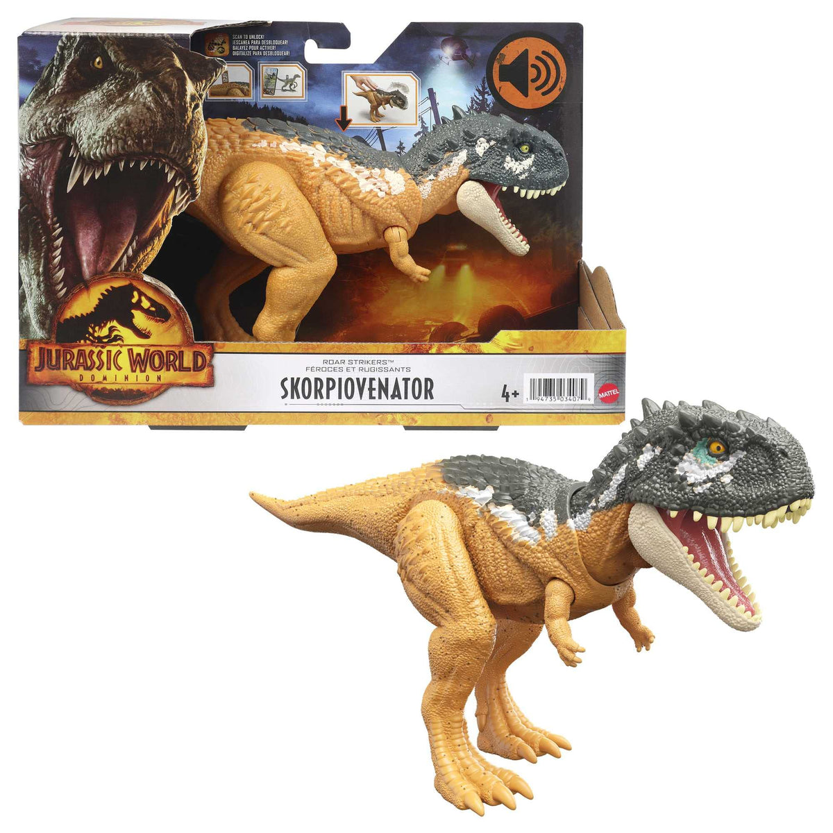 Mattel Roar Strikers DNA code unlocks Jurassic World Facts AR.