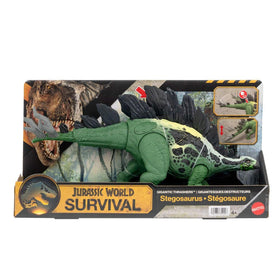 Mattel Jurassic World Gigantic Thrashers Stegosaurus two attack actions demonstrated in side and back plates