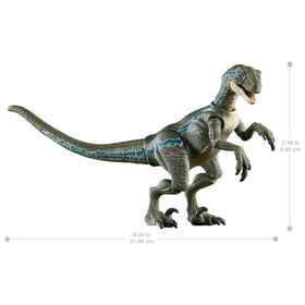 Mattel Blue Velociraptor shown in Hammond Collection display setups.