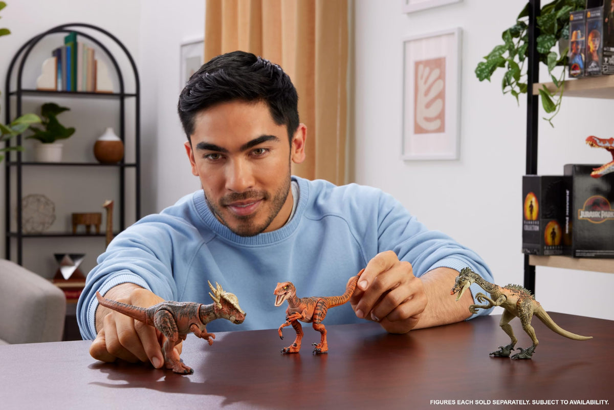Mattel Atrociraptor Tiger figure showing 13 articulation points for dynamic posing.