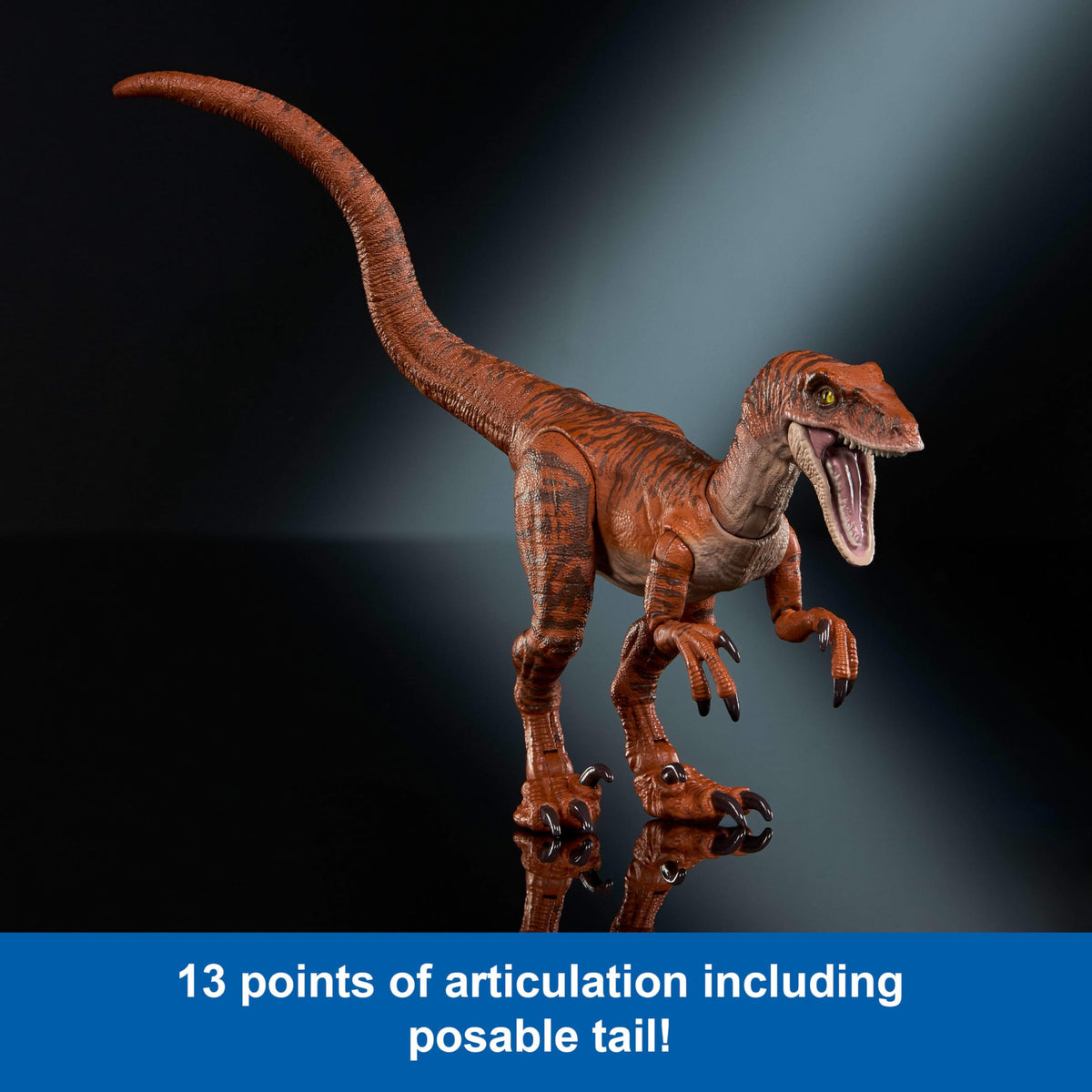 Mattel Atrociraptor Tiger figure features premium red glass eyes.