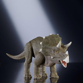 Mattel Jurassic World Hammond Collection juvenile Triceratops mouth open shows movement