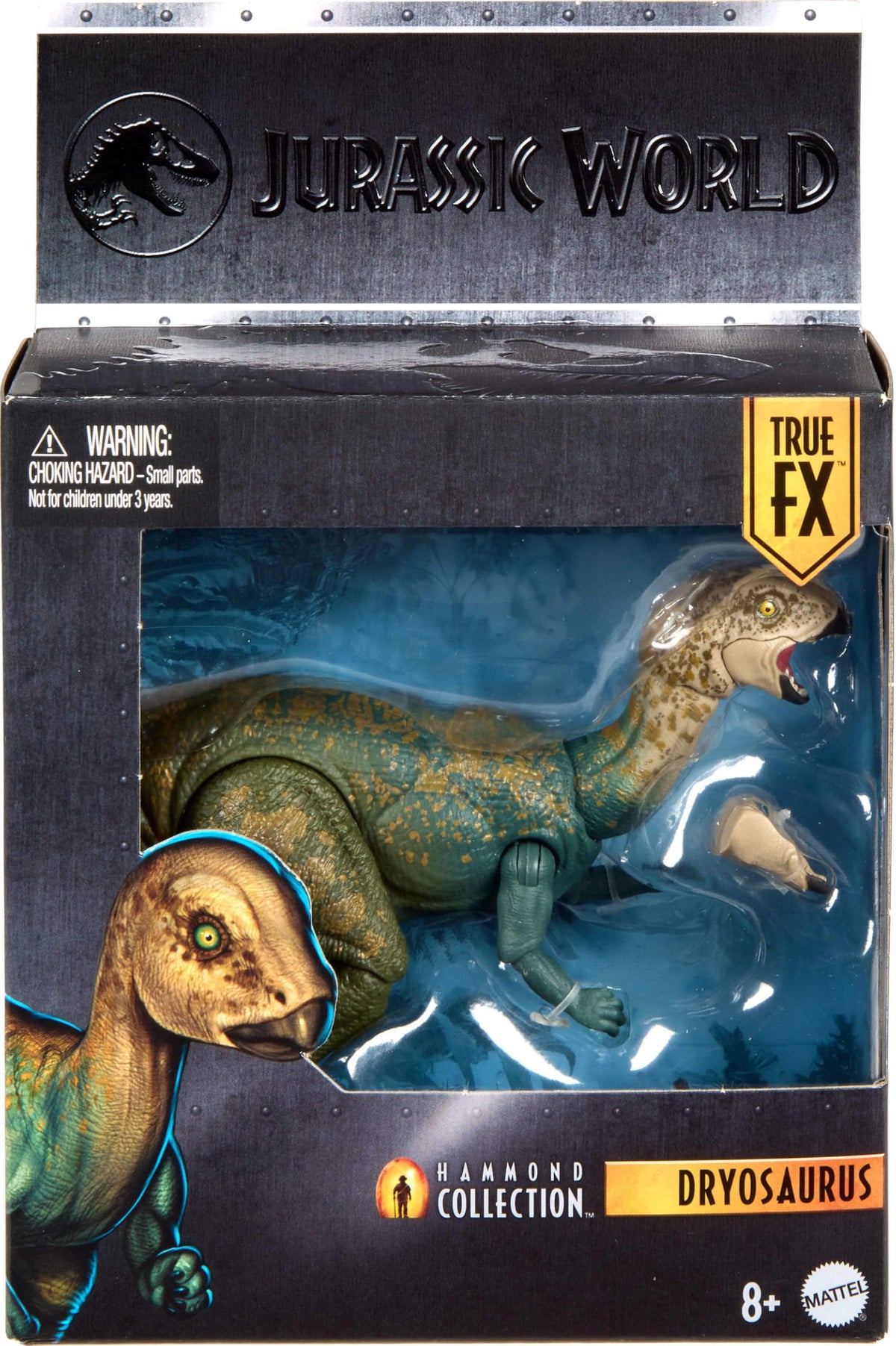 Mattel Dryosaurus reaches 9.1 inches for shelf-ready display.