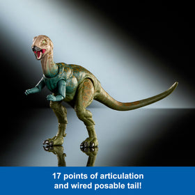 Mattel Dryosaurus swappable jaw enables lifelike mouth poses.