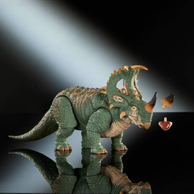 Mattel Jurassic World Hammond Sinoceratops deluxe figure with flexible tail for action stances.