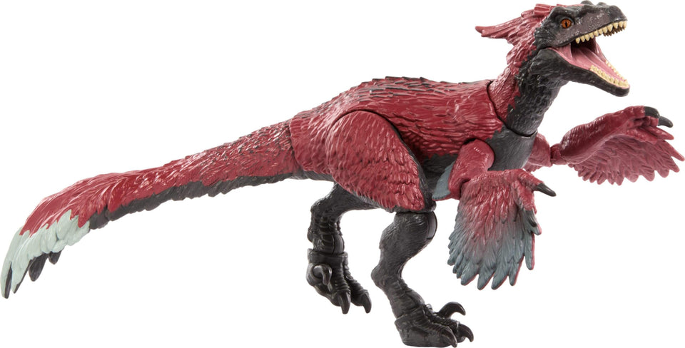 Mattel Jurassic World Pyroraptor with glass eyes for a realistic display and dramatic photos.