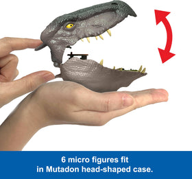 Mattel Jurassic World Rebirth dino head close-up highlights the toothy ready-to-play display.