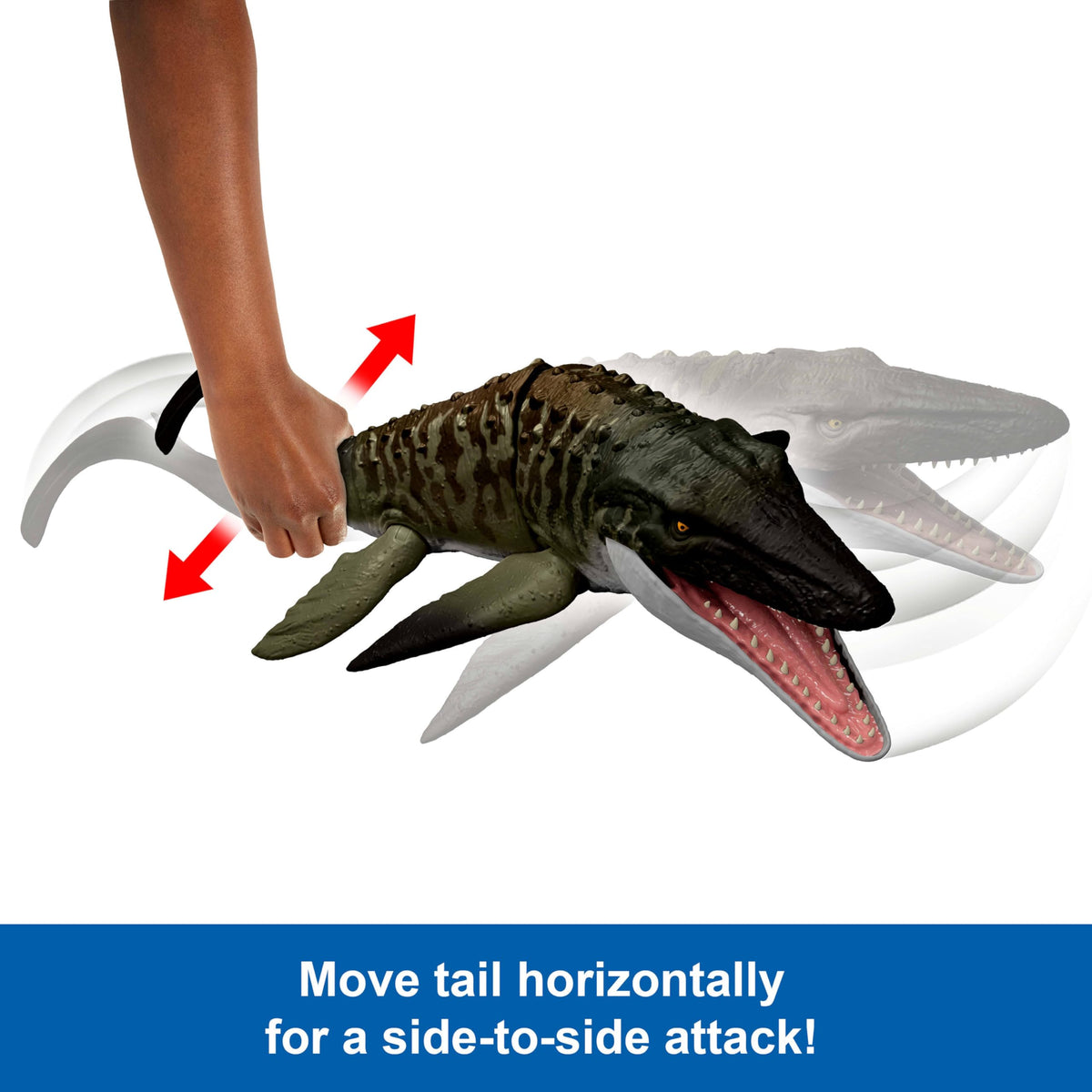 Mosasaurus blasts prey back out, creating dynamic chase scenes.