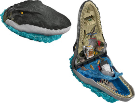 Mattel Jurassic World Rebirth Mosasaurus head roars to reveal adventure-ready play space.