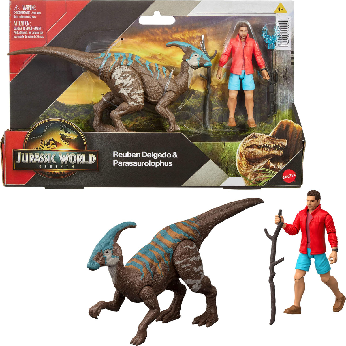 Mattel Jurassic World Rebirth Reuben Delgado figure with authentic likeness for display and storytelling.