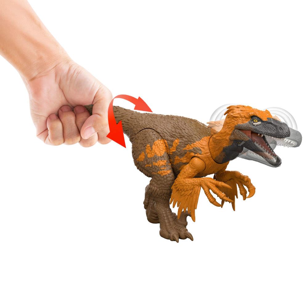 Mattel Jurassic World Utahraptor movable joints enable lifelike poses.