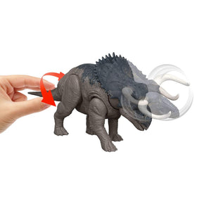 Mattel Nasutoceratops stands about 12 inches tall for display and play