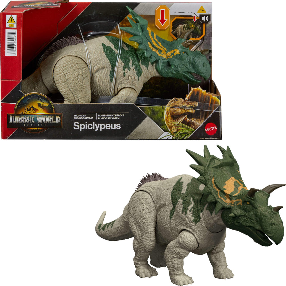 Mattel Jurassic World Spiclypeus figure for authentic battle-ready poses.