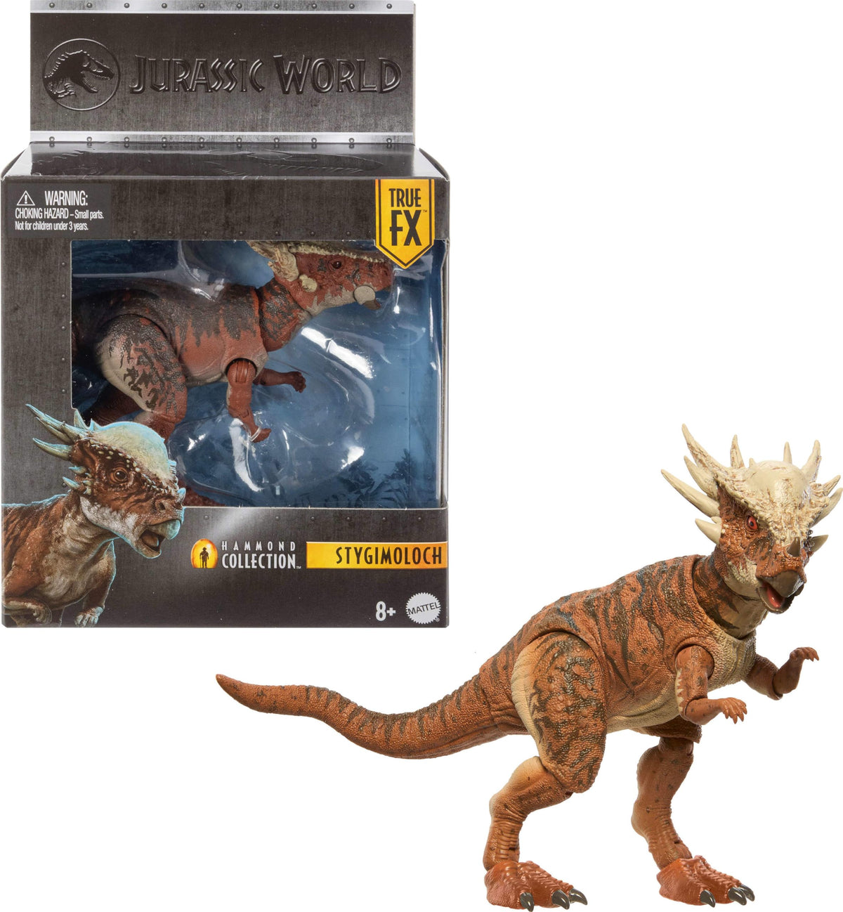 Mattel Jurassic World Stygimoloch with glass eyes for display realism.