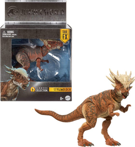 Mattel Jurassic World Stygimoloch with glass eyes for display realism.