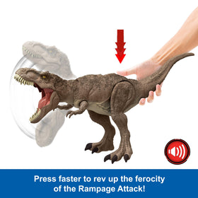 Mattel Jurassic World T-rex evolved teeth growth for dramatic bite moments.