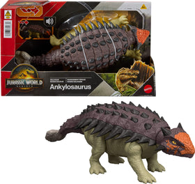 Mattel Jurassic World Wild Roar Ankylosaurus in attack pose for dynamic battles