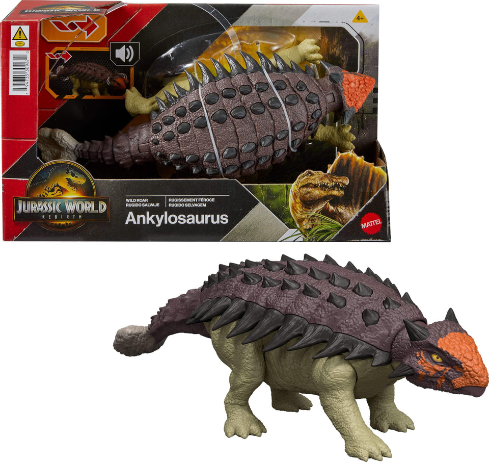 Mattel Jurassic World Wild Roar Ankylosaurus in attack pose for dynamic battles