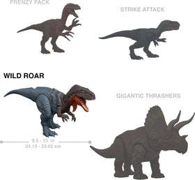 Dinosaur avatar linked to Jurassic World app for digital AR play.