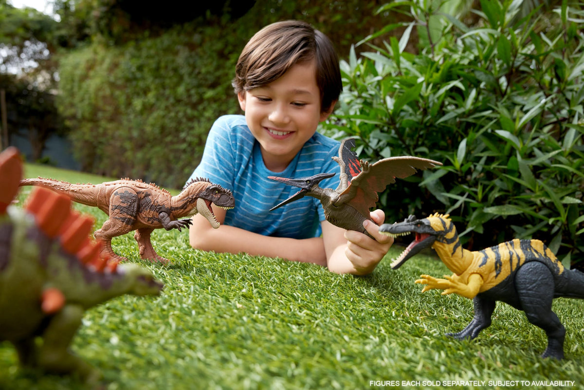 Mattel Jurassic World Wild Roar tail-attack action ready for dynamic battles.