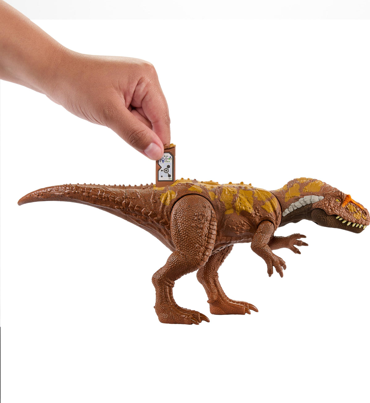 Mattel Jurassic World Wild Roar Megalosaurus AR unlock via app for interactive experiences.