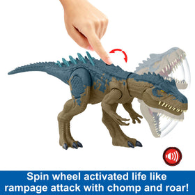 Mattel Jurassic World Ruthless Rampagin Allosaurus spikes extend for fierce battle moments