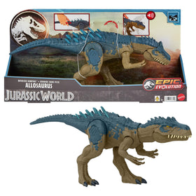 Mattel Jurassic World Ruthless Rampagin Allosaurus back spikes activated for dramatic battle display