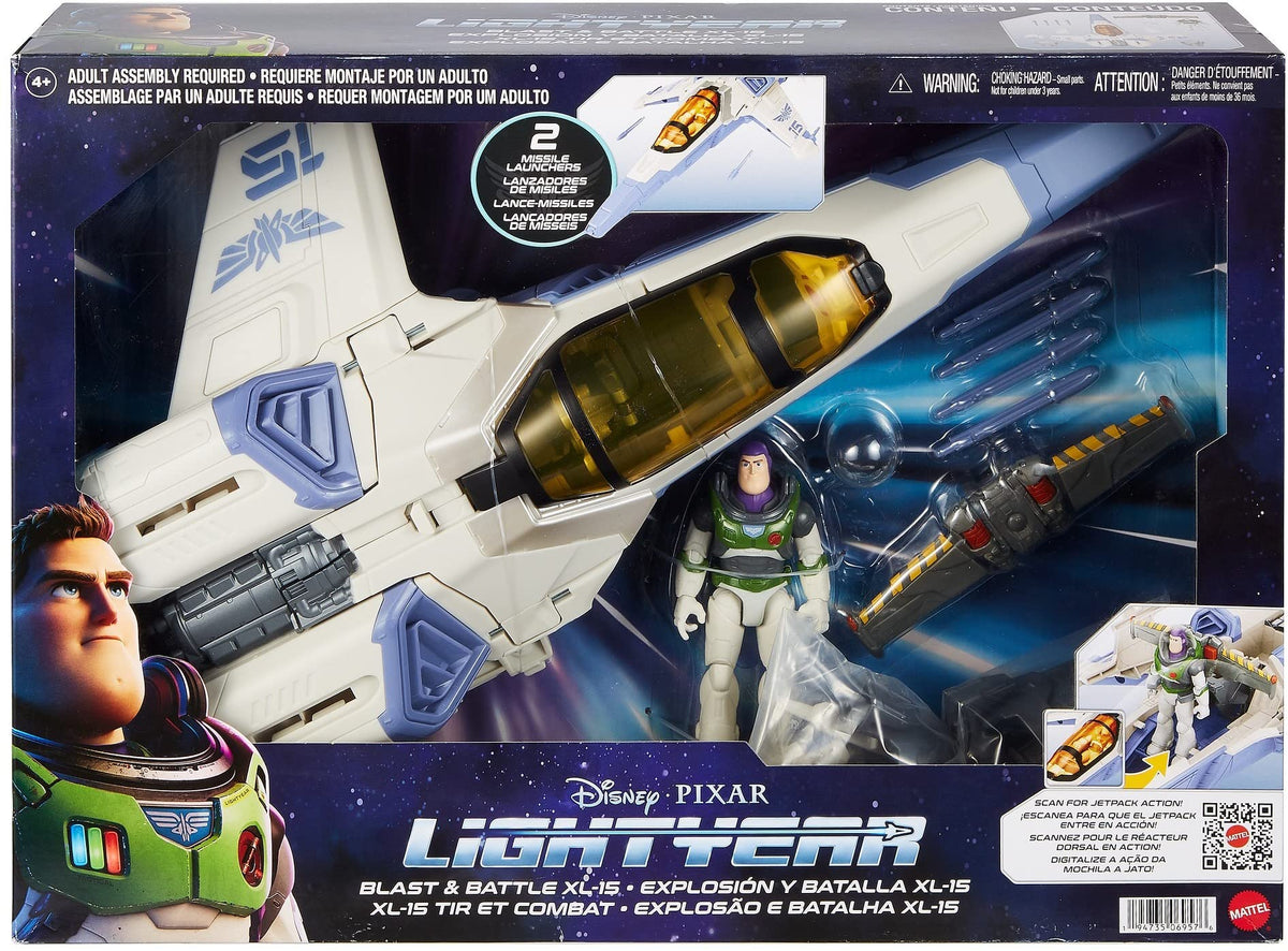 Mattel Lightyear pop-down landing gear for stable display and pretend flight