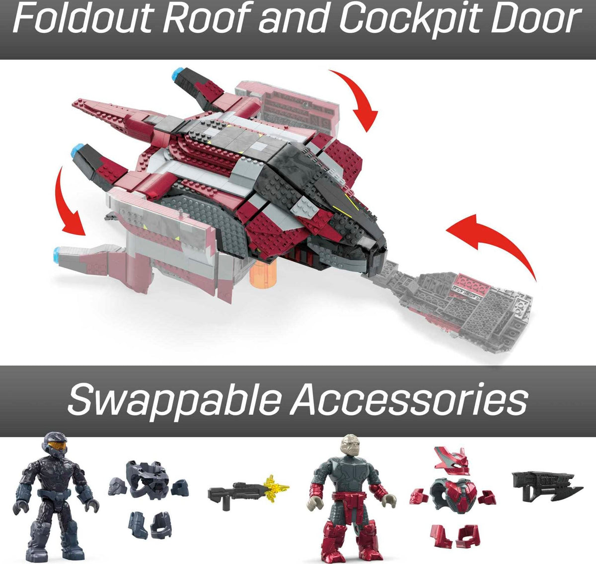 Mattel Mega Halo Infinite phantom dropship foldout roof for interior access.