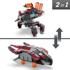 Mattel Mega Halo Infinite phantom dropship turret firing action in play.